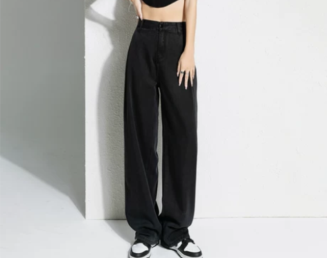 ?黑色天丝阔腿牛仔裤女2022年新款夏季超...