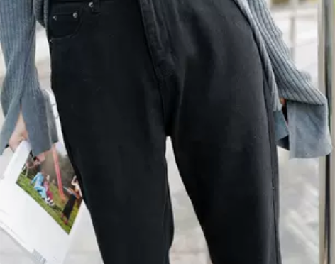 175高个子加长阔腿chic女裤牛仔裤黑色...