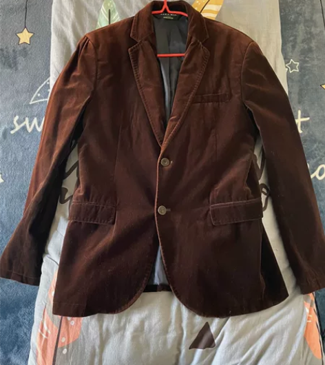 个人闲置Zara棕色绒面西服男  保真 上...