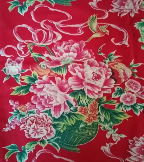 39【老花布】花篮水果石榴葡萄双幅拼接厚斜...