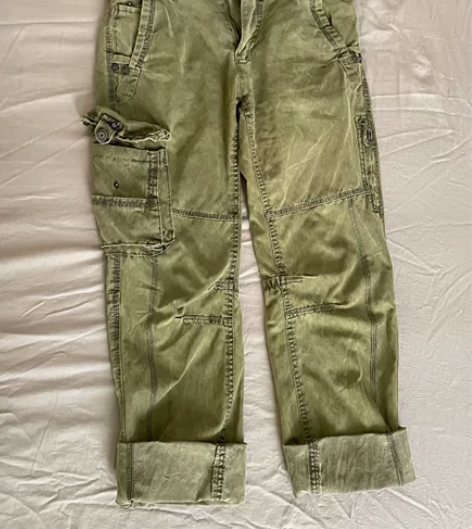 秋冬直筒复古军绿色工装长裤，重水洗，做旧重...