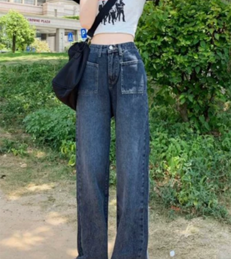 高腰阔腿牛仔裤女S码，牛仔阔腿裤，显瘦辣妹...