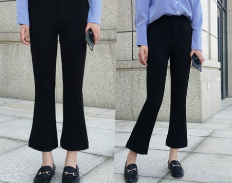 2017春天新款微喇叭裤女高腰弹力休闲裤复...