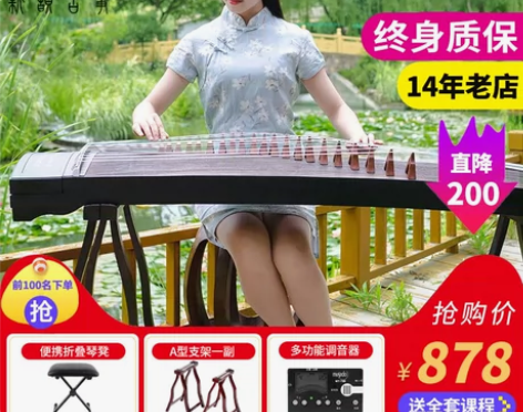 新韵黑檀浅刻专业考级演奏扬州古筝便携式，放...