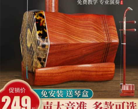 道韵红檀木二胡乐器初学者厂家直销红木演奏专...