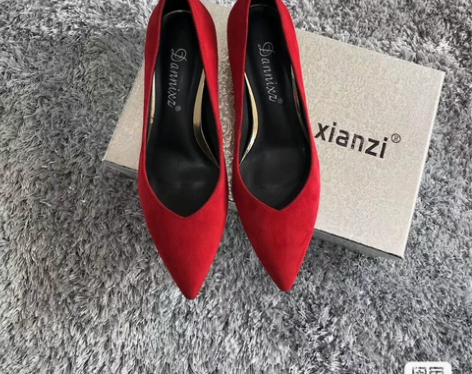 全新撤柜真皮样品鞋羊皮单鞋36码红色4厘米...