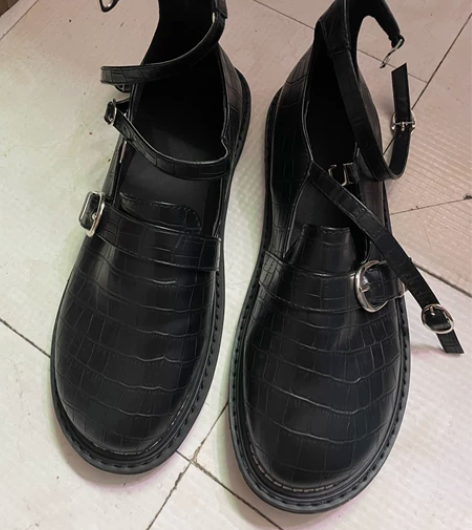 皮带扣小皮鞋女日系jk玛丽珍鞋复古平底鳄鱼...