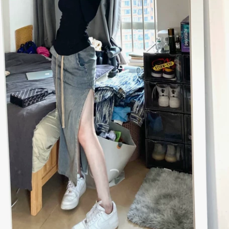 本人实拍清衣柜 出售长款不规则牛仔裙开衩9...