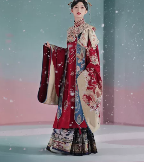 马面★ 七月夕汉服 鸾歌凤舞 立领长衫绣花...