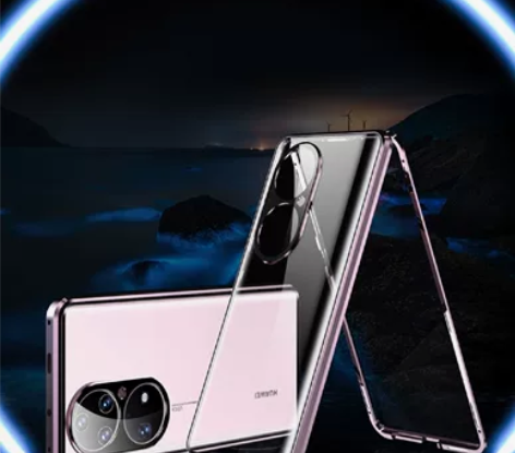 适用华为p50pro手机壳 透金色 新款双...