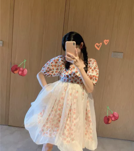 LXLILIUJM红色小花网纱蓬蓬裙 这条...