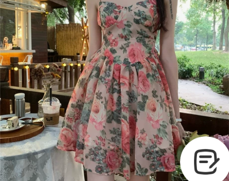 甜辣风小碎花雪纺吊带连衣裙女夏2021新款...