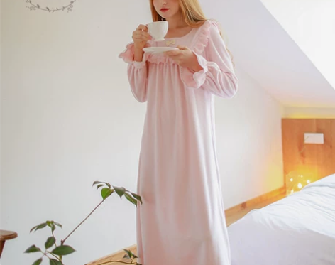 可爱公主法兰绒长袖睡裙欧式宫廷宽松长款珊瑚...