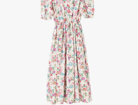 百分之三法式温柔田园风可甜可盐油画碎花连衣...