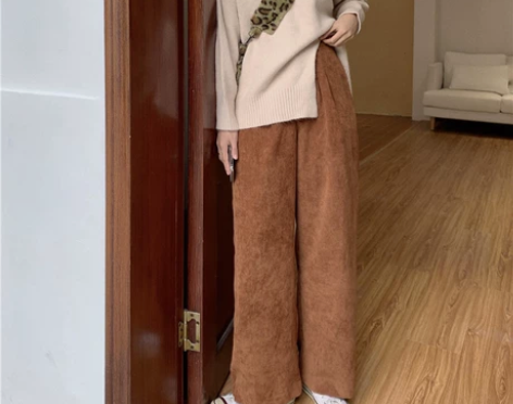 2020春季韩版新款宽松百搭灯芯绒裤子女纯...