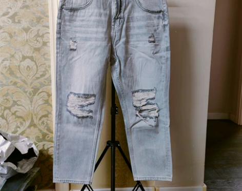 马克华菲春秋季新款男士修身牛仔裤，烟灰色时...