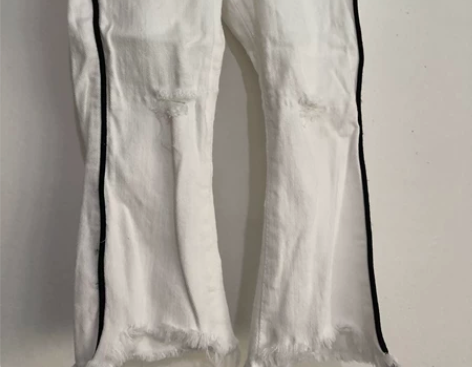 春款微喇破洞白色牛仔裤适合95身高左右的宝...