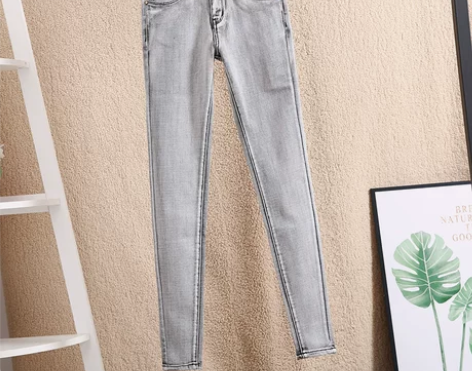 【双11狂欢价】烟灰色牛仔裤女秋季新款修身...