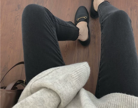 牛仔裤女大码九分胖mm烟灰色紧身高腰显瘦小...