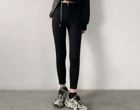 CHICVEN入店BI败复古高腰小脚牛仔裤...