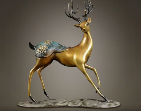 饰品装饰铜金岁月黄全铜鹿摆件梅花福鹿工艺品...