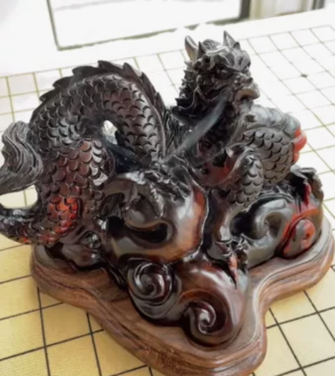 老挝大红酸枝，龙腾四海盘香炉，尺寸长20，...
