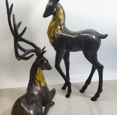 鹿摆件一对 黄铜仿紫铜鎏金复古工艺 批发¥...