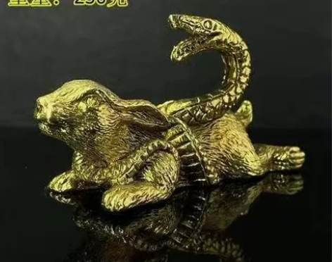 创意铜鎏金，古玩古董杂项蛇缠兔代代福，实心...