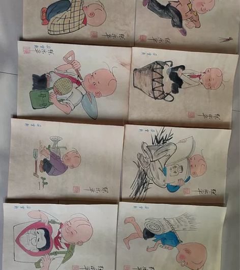 张乐平，三毛漫画，8幅合售，26/19 感...