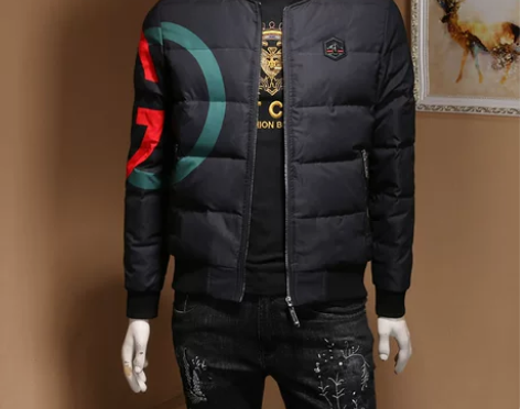 欧洲站潮牌印花羽绒服男修身帅气青年时尚冬季...