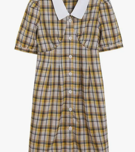 格子连衣裙女气质收腰显瘦中长款 清新减龄款...