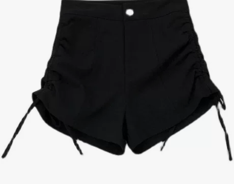 两侧系带高腰一粒扣黑色休闲裤女 韩版百搭显...