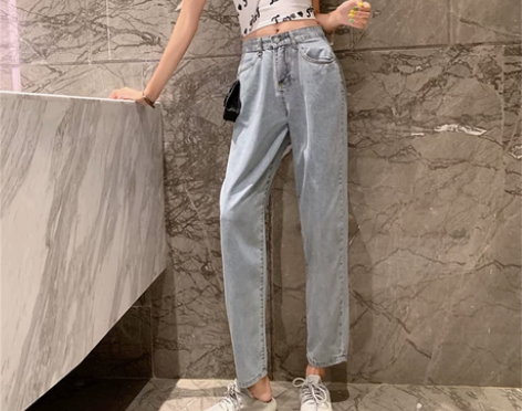 春夏2020新款高腰显瘦百搭浅色九分直筒裤...