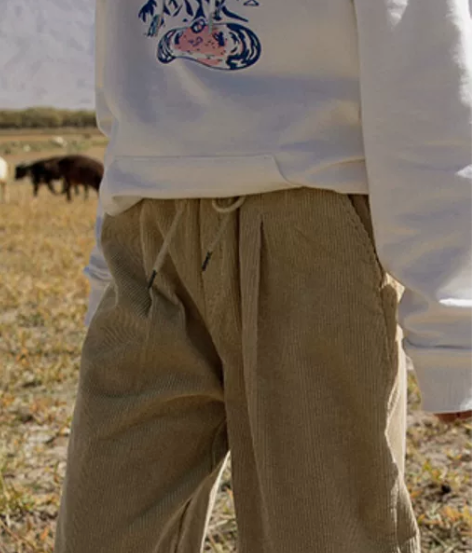 裤子复古 火山马显瘦阔腿灯芯绒长裤