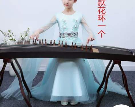 新款儿童古筝服演出服清新飘逸夏天艺考网纱二...