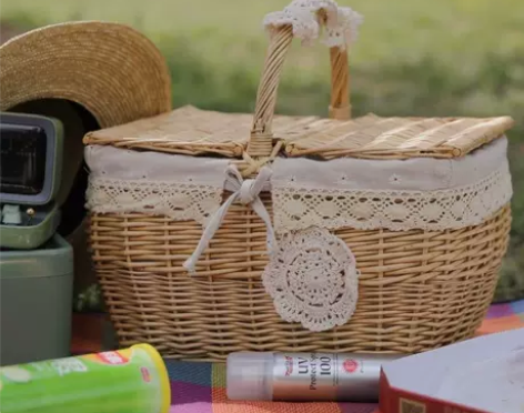 专柜正品 藤编柳编户外郊游旅游零食收纳篮水...