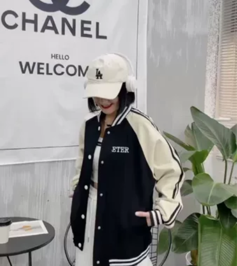 棒球服女春秋款ins潮美式撞色休闲夹克刺绣...