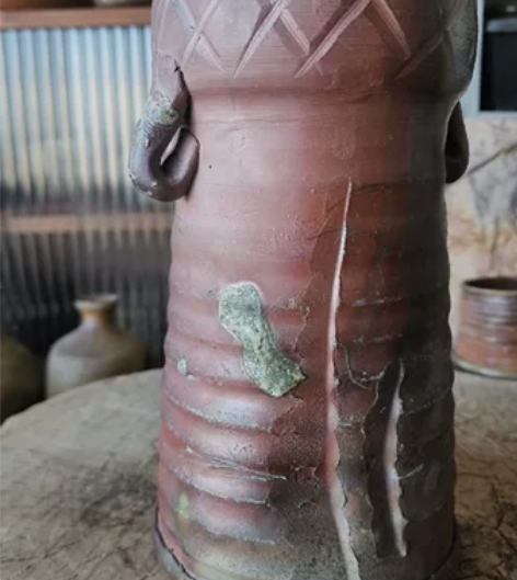 衫江左近 日本备前烧 双耳窑变 花入 全品...