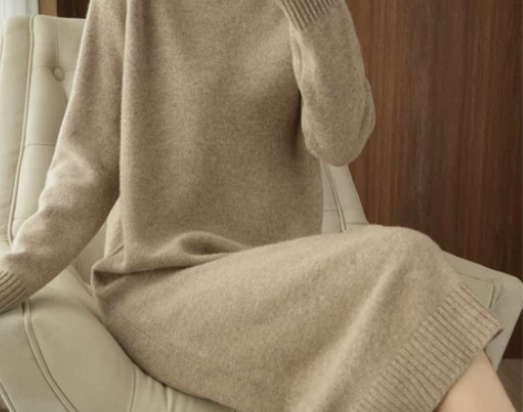 羊毛衫秋冬新款半高领女士连衣裙针织长款羊绒...