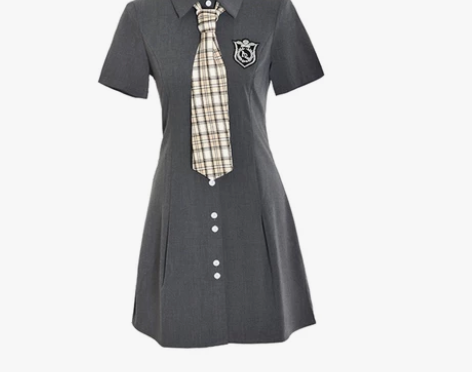 日系校园 2色jk衬衫连衣裙女夏修身学院风...