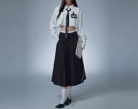 黑色高腰a字显瘦半身裙女春秋长款辣妹百褶伞...