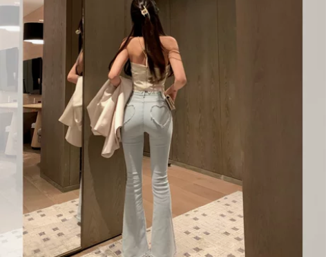 豆豆酱chic【蜜桃裤】蓝色喇叭牛仔裤女夏...