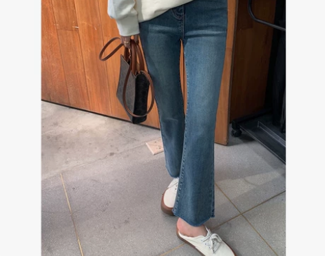 高腰微喇牛仔裤女春季新款梨形身材胖mm显瘦...