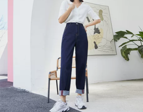 Vero Modains风高腰纯棉老爹牛仔...