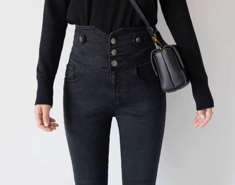 郑菲菲自制【束腹显瘦】高级感黑灰色超高腰九...