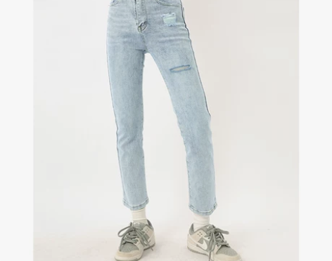 赛小懒 破洞高腰牛仔裤女夏直筒夏季薄款紧身...