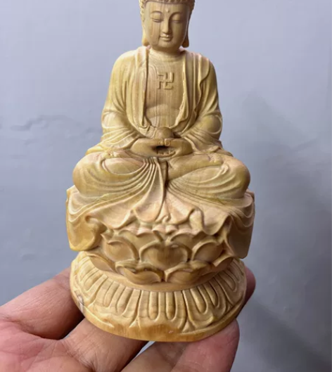 小叶黄杨木雕大日如来家居装饰摆件，一物一拍...