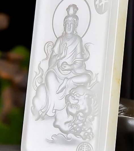 新疆和田玉观音玉牌，玉质细腻油润度佳，玉质...