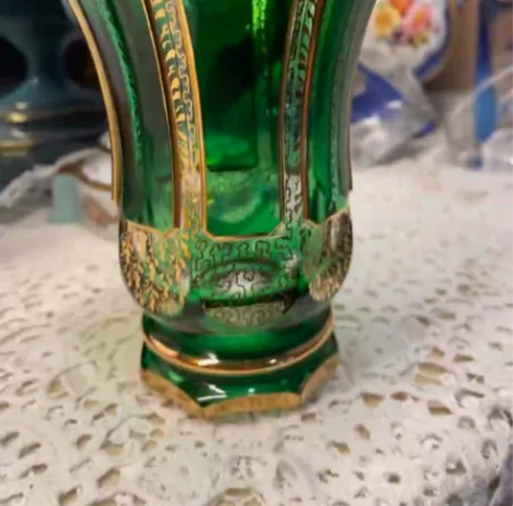 顶级古董 摩瑟Moser鎏金水晶花瓶 古董...