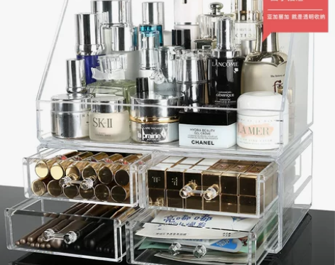 超大号透明化妆品收纳盒 防尘带盖式护肤品收...